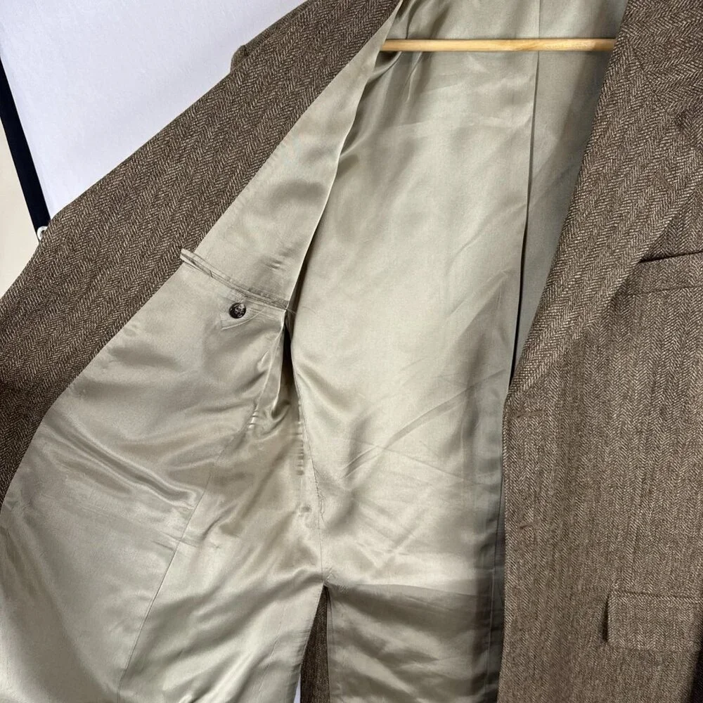 Distinction Sport‎ Coat Men’s 42 Tall Brown Herringbone Lambswool Alpaca